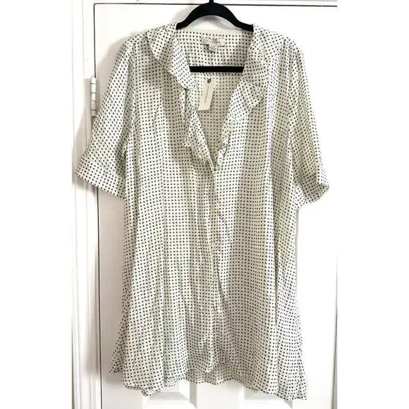 11.1 Tylho ANTHROPOLOGIE Minnie Blouse Ruffle Tunic Top Shirt Cross Print- L NWT - Picture 2 of 7